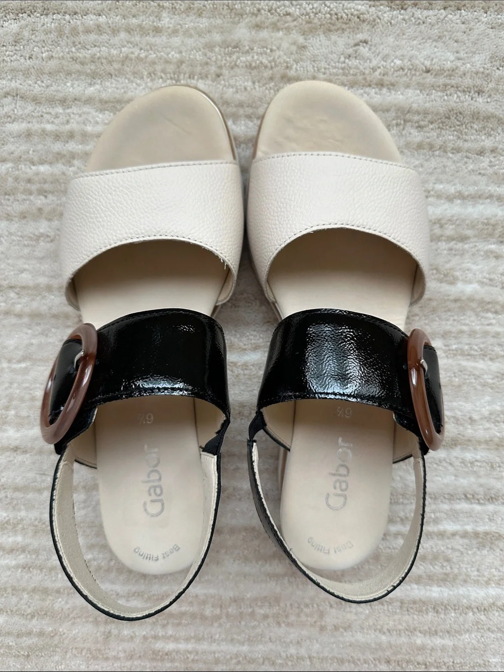 GABOR Freya Wedge Platform Sandal Beige with Black Patent Size UK 6.5 | US 9